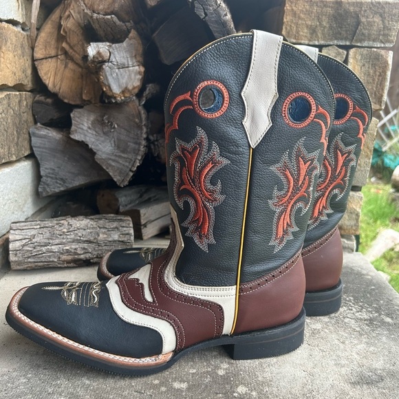 Western Cowboy Mens Boots full grain hide leather square tipSz-28 (US 9.5) locBB - Picture 3 of 10